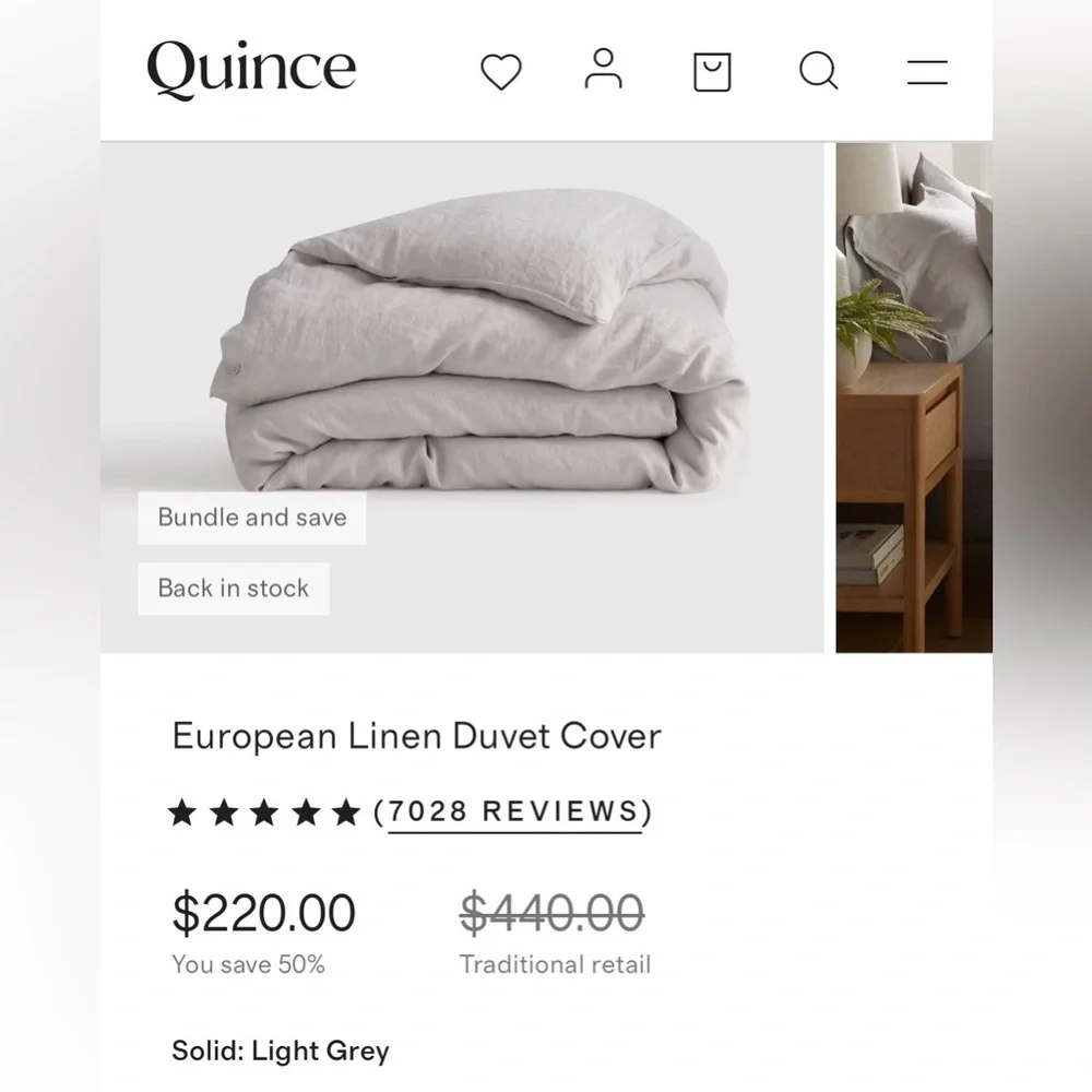 NWT Quince European Linen Queen Duvet Cover in Light Grey